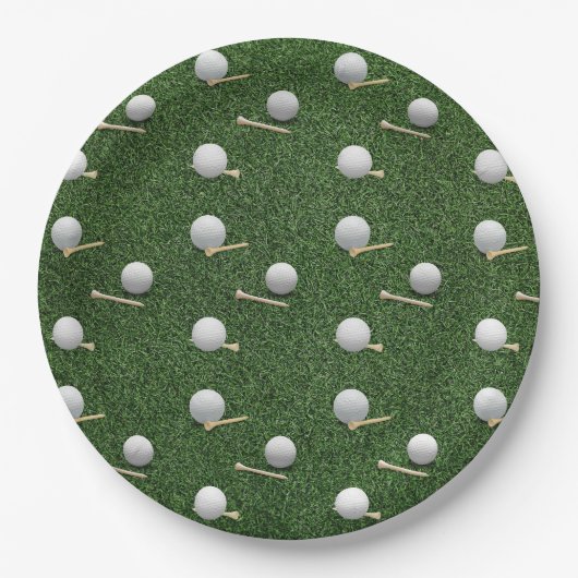 Golfbälle auf grünem Gras Pappteller (Vorderseite)