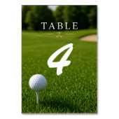 Golfbälle auf Tee auf grünem Gras Tischnummer (Rückseite)