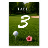 Golfbälle auf Tee auf grünem Gras Tischnummer (Rückseite)