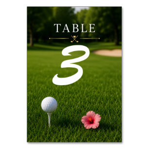 Golfbälle auf Tee auf grünem Gras Tischnummer