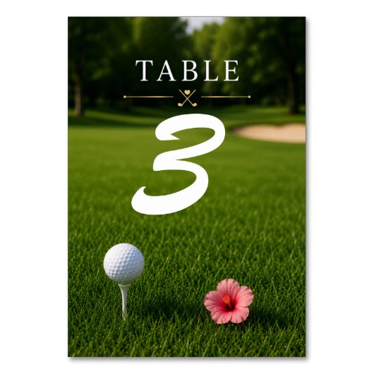 Golfbälle auf Tee auf grünem Gras Tischnummer (Vorderseite)