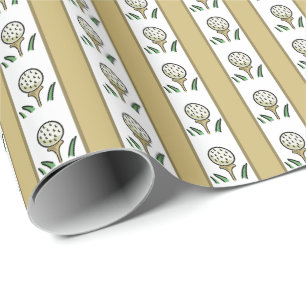 Golfbälle auf Tee Gold und Weiß Geschenkpapier
