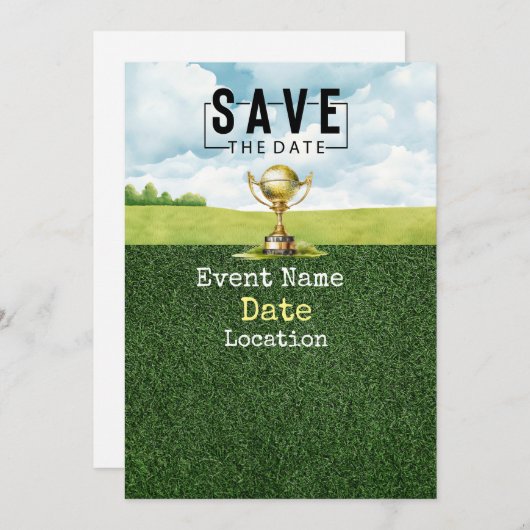 Golfbälle mit Putter Save the Date Minimal Einladung (Vorne/Hinten)