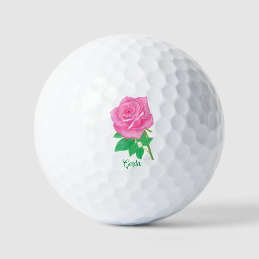 Golfbälle mit rosa Rose und personalisiertem Text (Vorderseite)