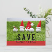 Golfbälle mit Weihnachtsmannmützen Weihnachten Einladung (Stehend Vorderseite)