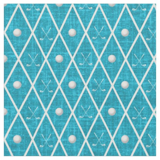 Golfbälle & Schläger Argyle auf Aqua Blau Stoff (Nahaufnahme)