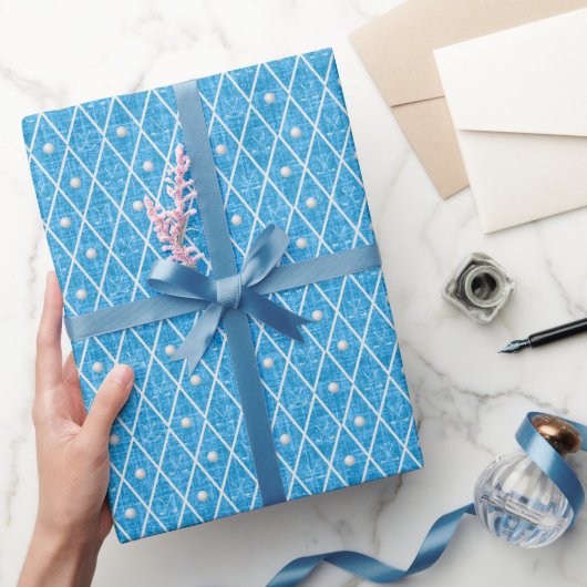 Golfbälle & Schläger Argyle auf hellblau Geschenkpapier (Schenken)