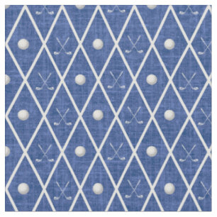Golfbälle & Schläger Argyle auf mittelblau Stoff