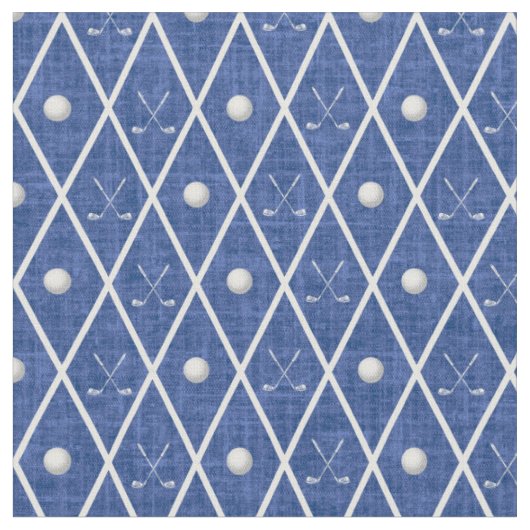 Golfbälle & Schläger Argyle auf mittelblau Stoff (Nahaufnahme)