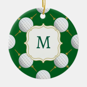 Golfbälle und Tees auf Grün Keramik Ornament