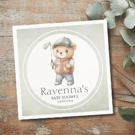 Golfbär lässt Par - Personalisierte Babyparty Serviette