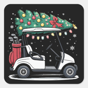 Golfcart-Weihnachtsbaumlichter Xmas Sportgolfer Quadratischer Aufkleber
