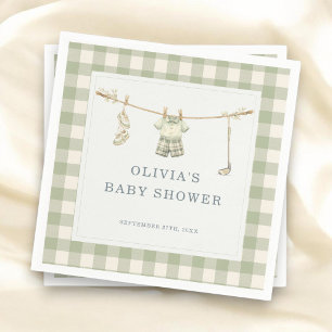 Golfclub Gingham Salbeigrüne Babyparty Serviette