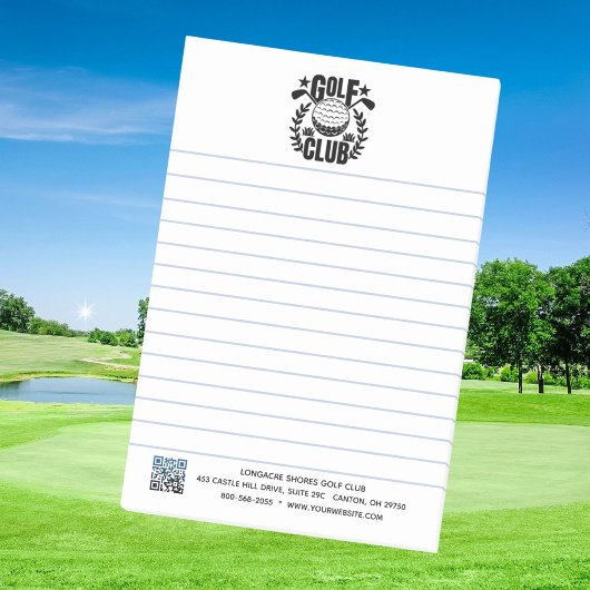 Golfclub-Logo und QR-Code liniert Notizblock