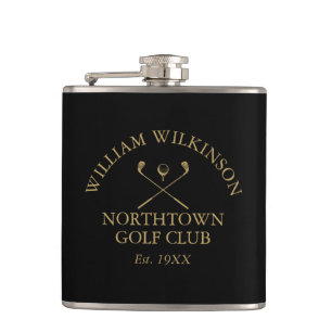 Golfclub und Mitgliedername Schwarz und Gold Flachmann