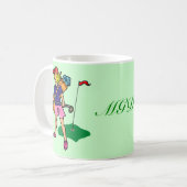 Golfdamengolfspieler mit der Monogramm-Tasse Kaffeetasse (Vorderseite Links)