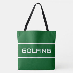 GOLFEN Elegante weiße Textstreifen auf tiefem Grün Tasche