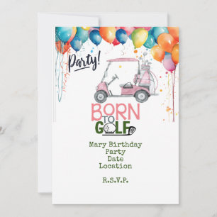 Golfen geboren zum Golfen Rosa Thema Girl Girl Gir Einladung