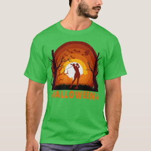 Golfen und Silhouette Mond Frauen Halloween C T-Shirt