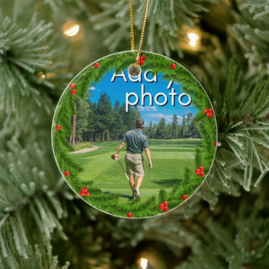 Golfen Weihnachtskranz hinzufügen Ihr Foto rot Keramik Ornament (Baum)
