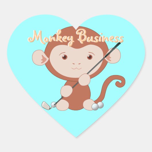 Golfend Monkey Heart Stickers (Vorderseite)