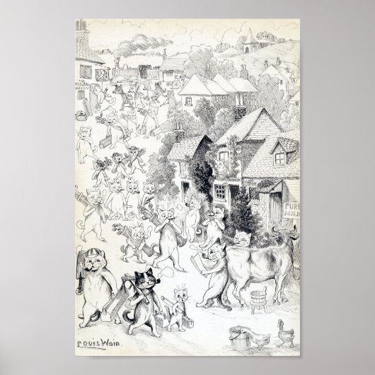 Golfende Katzen, Louis Wain Poster (Vorne)