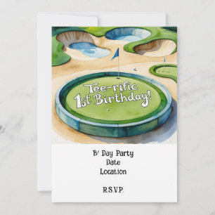 Golfer 1. Geburtstag Wasserfarbe ein Jahr Einladung