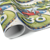 Golfer 30. Geburtstag auf Golfplatz Geschenkpapier (Rolleneckpunkt)
