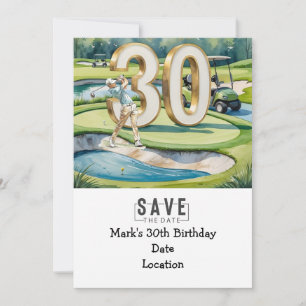 Golfer 30. Geburtstag mit Golfwagen Save the Date Einladung