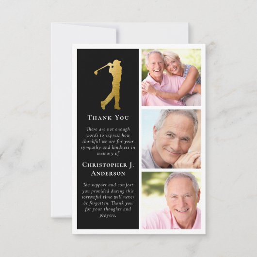 Golfer 3 Foto Beileid Beerdigung Dankeskarte (Vorderseite)