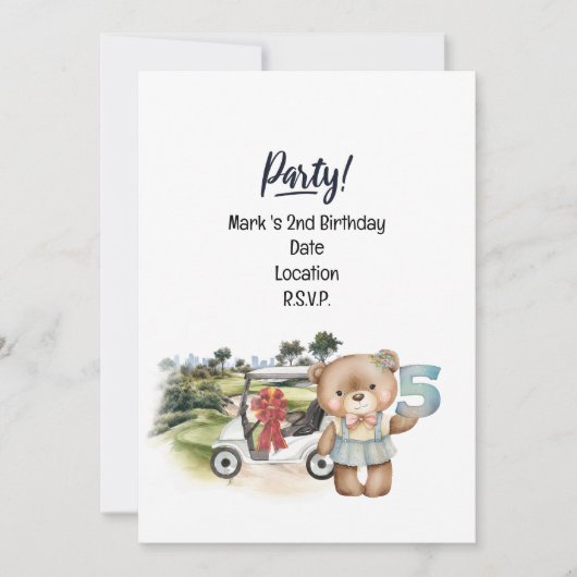 Golfer 5th Birthday Girl Rett Date Einladung (Vorderseite)