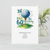 Golfer 60. Geburtstag mit Golfball auf Abschlag Einladung (Stehend Vorderseite)