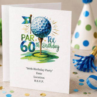 Golfer 60. Geburtstag mit Golfball auf Abschlag Einladung