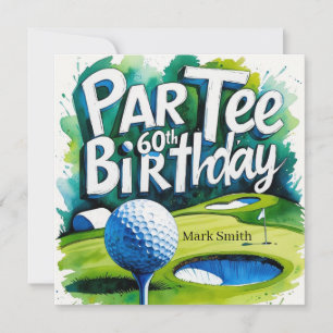 Golfer 60. Geburtstag mit Golfball auf Abschlag Einladung
