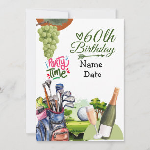 Golfer 60. Geburtstag mit Golfwagen Save the Date Einladung