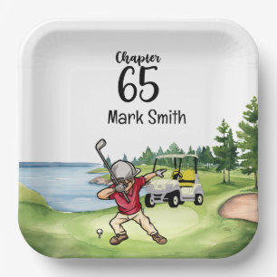 Golfer 65. Geburtstag Schlucken mit Golfwagen Pappteller