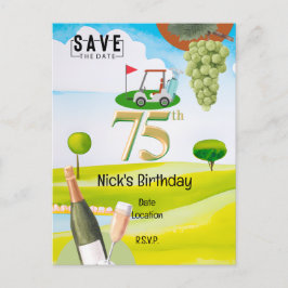 Golfer 75. Geburtstag auf Golfplatz Einladungspostkarte