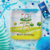 Golfer 75. Geburtstag auf Golfplatz Pappteller (Party)