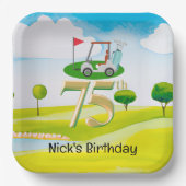 Golfer 75. Geburtstag auf Golfplatz Pappteller (Vorderseite)