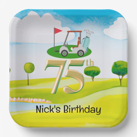 Golfer 75. Geburtstag auf Golfplatz Pappteller (Vorderseite)