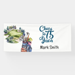Golfer 75. Geburtstag mit Golftasche auf Golfplatz Banner