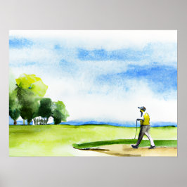 Golfer auf dem Golfplatz Aquarell Poster