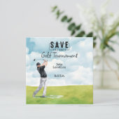 Golfer auf dem Golfplatz Save the Date Einladung (Stehend Vorderseite)