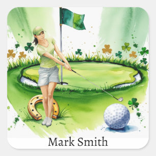 GOLFER auf dem Golfplatz St. Patrick's Day Quadratischer Aufkleber