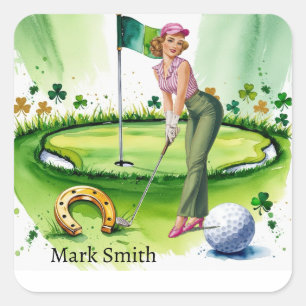 GOLFER auf dem Golfplatz St. Patrick's Day Quadratischer Aufkleber
