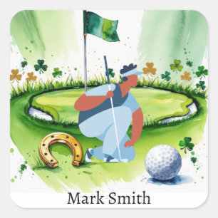 GOLFER auf dem Golfplatz St. Patrick's Day Quadratischer Aufkleber