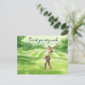 Golfer auf Golfplatz Aquarell Dank Karte (Stehend Vorderseite)