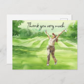 Golfer auf Golfplatz Aquarell Dank Karte (Vorne/Hinten)