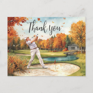 Golfer auf Golfplatz Herbst Erntedank Postkarte
