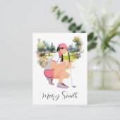 Golfer auf Golfplatz mit Namensgeschenken für Golf Postkarte (Stehend Vorderseite)